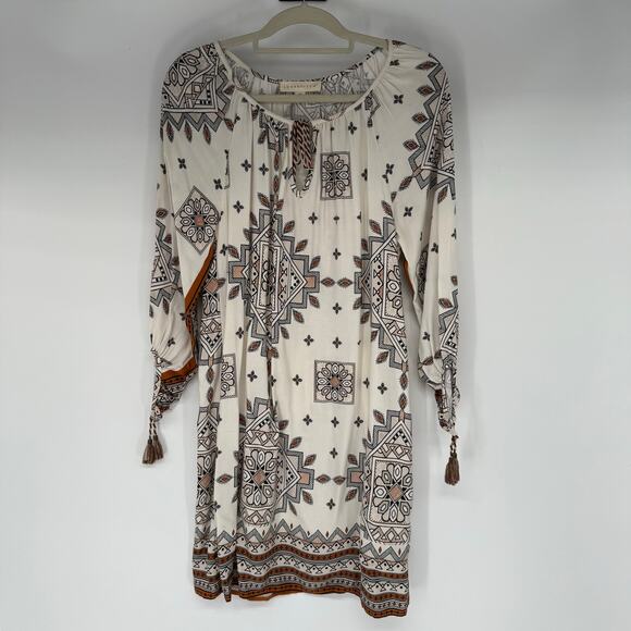 Lovestitch Santa Fe Tassel Dress Womens Size M Ivory Tribal Print Gypsy Bohemian - Picture 2 of 10